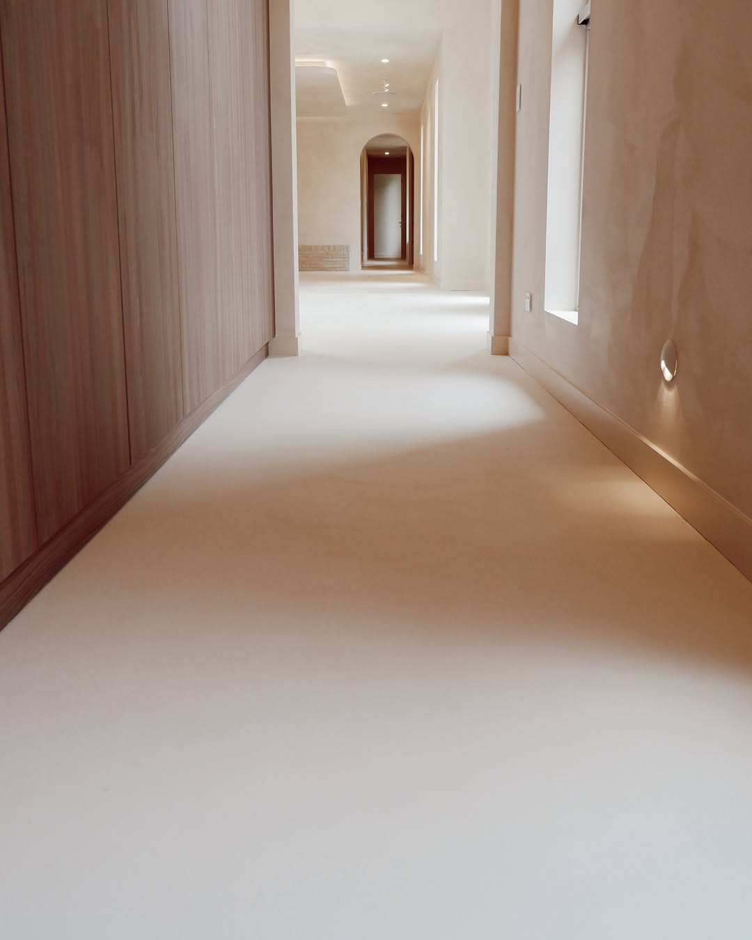 Close-up of sealed microcement flooring surface